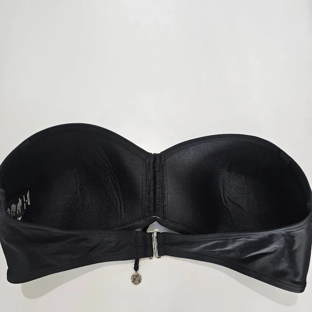 Dkny Bandeau-Style Tie-Front Bikini Top Black Size XL NWOT